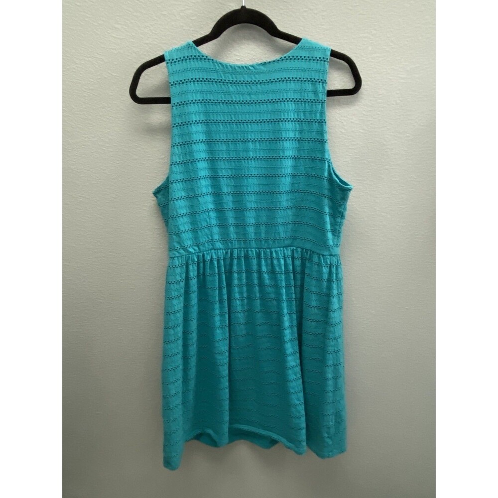 LOFT Size L Teal Blue Eyelet Sleeveless Cotton Summer Sundress Beach Travel